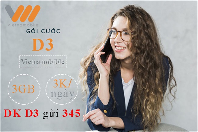Gói D3 Vietnamobile chỉ với 3.000đ/ ngày nhận ngay ưu đãi 2GB