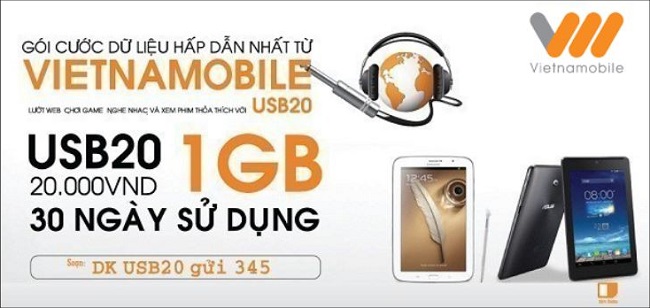 Ưu đãi 1GB của gói USB20 Vietnamobile tha hồ lướt web, truy cập internet…